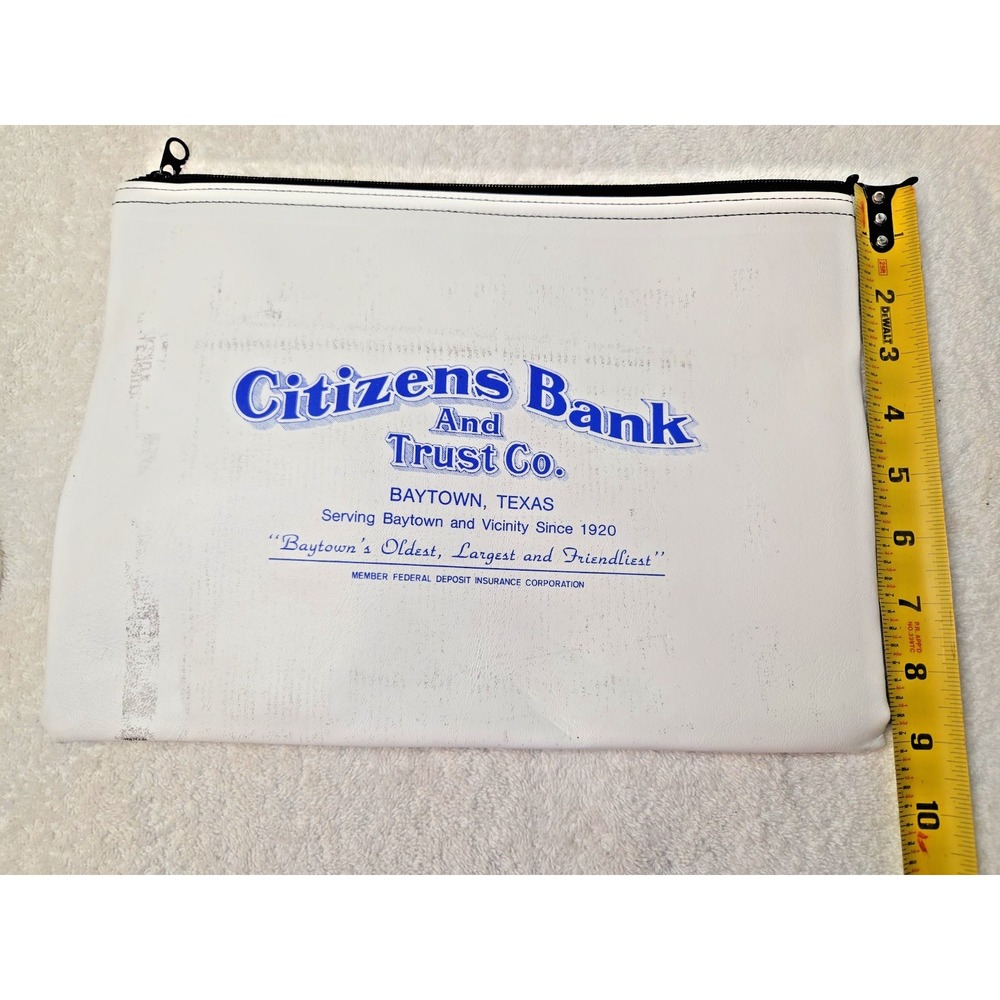 Vintage Citizens Bank and Trust Co Baytown Texas Canvas Zipper Money Bag Pouch